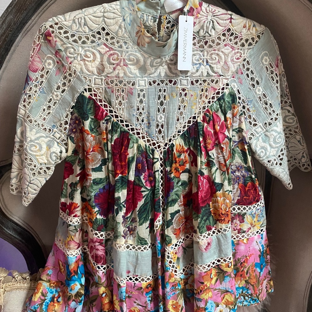 NWT Zimmermann Frangipani Blouse Swing Top Anthropologie Cotton New Size AU 1 XS
